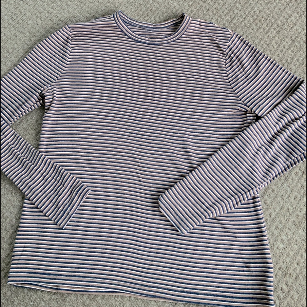 Navy, tan strip long sleeve t-shirt